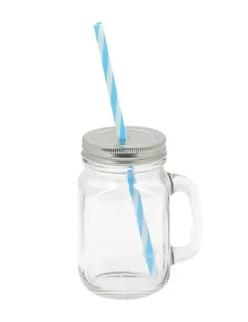MASON JAR 40 CL + PAILLE BLEUE