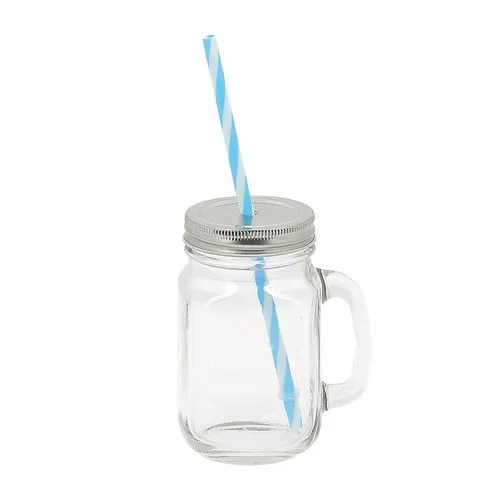 MASON JAR 40 CL + PAILLE BLEUE
