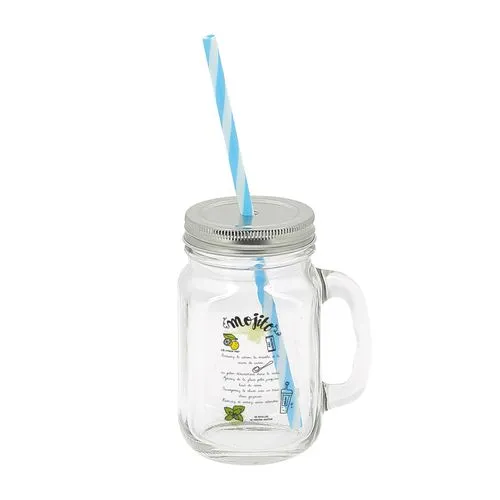 MASON JAR 40 CL + PAILLE BLEUE