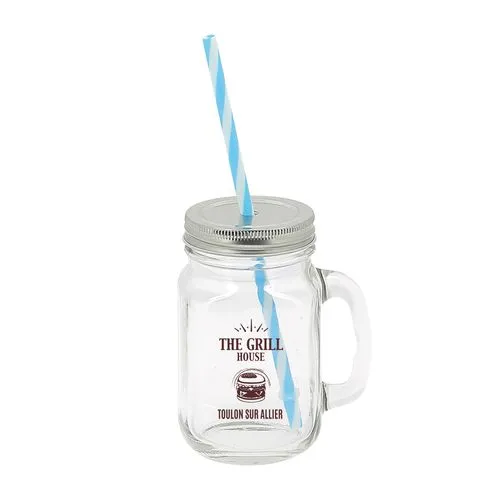 MASON JAR 40 CL + PAILLE BLEUE