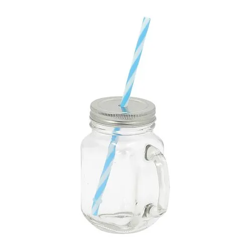 MASON JAR 40 CL + PAILLE BLEUE