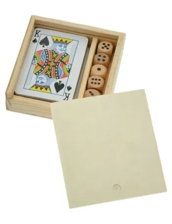 COFFRET BOIS 54 CARTES + 5 DES