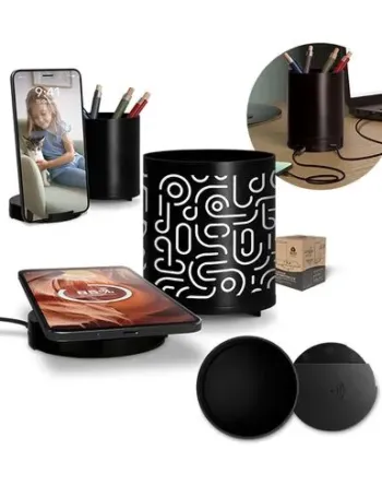 CHARGEUR PAR INDUCTION 10W AVEC FONCTION HUB ET POT A CRAYONS EN rAlu