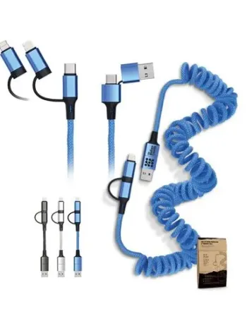 CABLE DE CHARGE RAPIDE ET TRANSFERT RETRACTABLE A RESSORT 6 EN 1