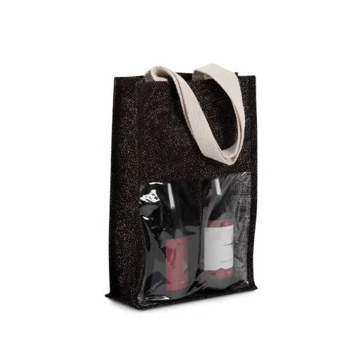 Sac porte-bouteilles en jute argenté 1 Sac porte-bouteilles en jute