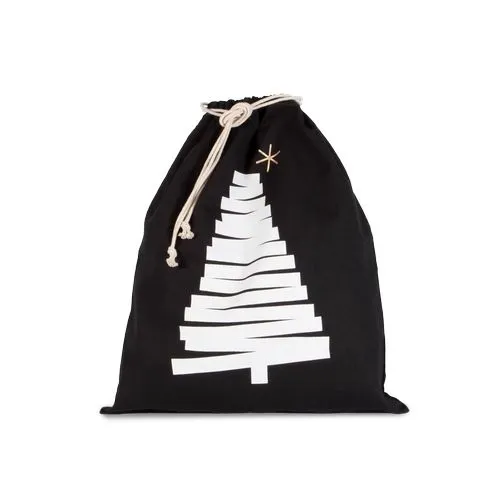 Sac coton à cordon motif sapin noir 1 Sac coton à cordon motif sapin