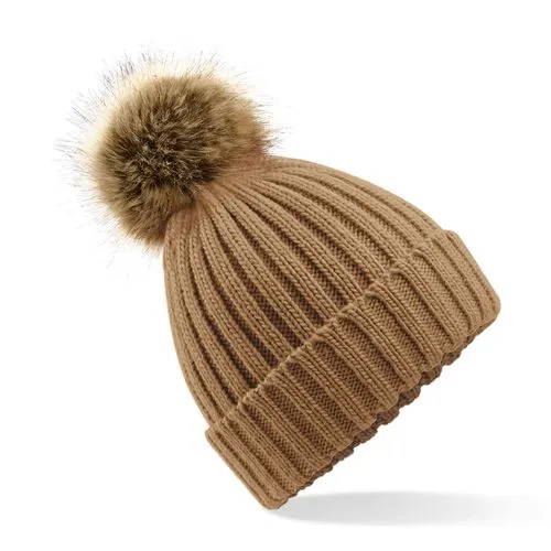 Bonnet epais avec pompon en fausse fourrure biscuit 1 Bonnet epais avec pompon en fausse fourrure