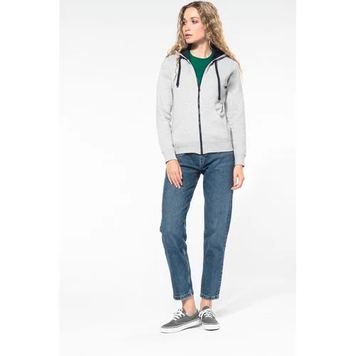 Sweat-shirt zippé capuche contrastée femme