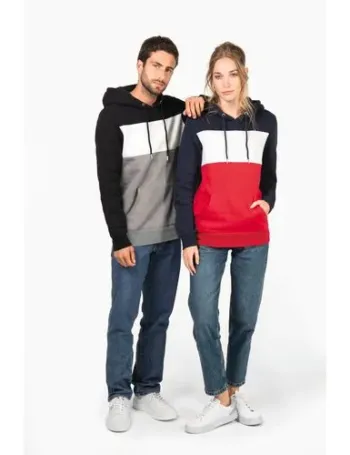 Sweat-shirt tricolore à capuche unisexe 1 Sweat-shirt tricolore à capuche unisexe