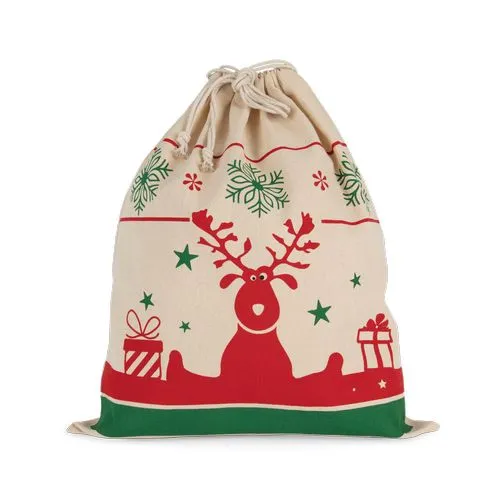 Sac avec cordon motifs de Noël naturel 1 Sac avec cordon motifs de Noël