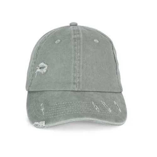 Casquette écoresponsable effet déchiré unisexe vert amande délavé 1 Casquette écoresponsable effet déchiré unisexe