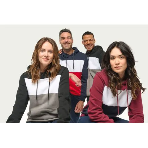 Sweat-shirt tricolore à capuche unisexe