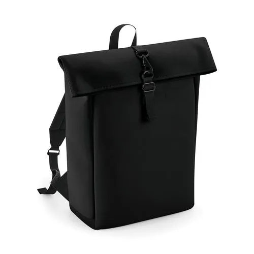 Sac à dos avec rabat roll-top en polyuréthane mat noir 1 Sac à dos avec rabat roll-top en polyuréthane mat