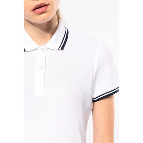 Polo femme manches courtes à liserés contrastés
