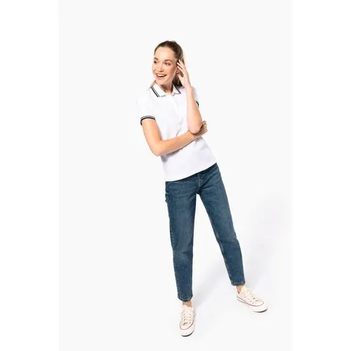Polo femme manches courtes à liserés contrastés