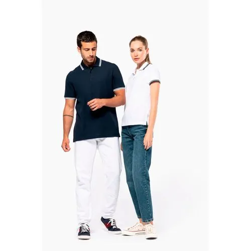 Polo femme manches courtes à liserés contrastés