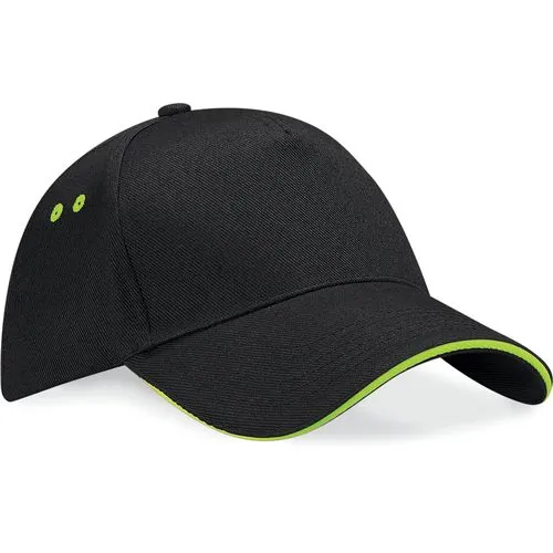 Casquette homme Ultimate à 5 panneaux sandwich contrasté Beechfield vert citron 300 g/m² coton taille unique 1 Casquette homme Ultimate à 5 panneaux sandwich contrasté