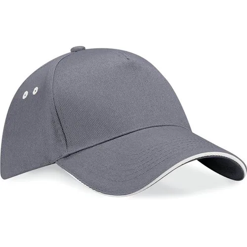 Casquette homme Ultimate à 5 panneaux sandwich contrasté Beechfield gris huître 300 g/m² coton taille unique 1 Casquette homme Ultimate à 5 panneaux sandwich contrasté