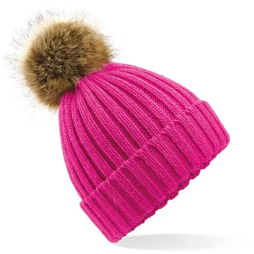 Bonnet epais avec pompon en fausse fourrure