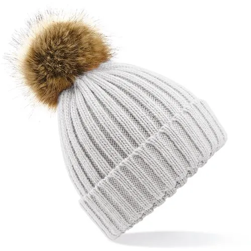 Bonnet epais avec pompon en fausse fourrure gris clair 1 Bonnet epais avec pompon en fausse fourrure