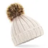 Bonnet epais avec pompon en fausse fourrure avoine 1 Bonnet epais avec pompon en fausse fourrure