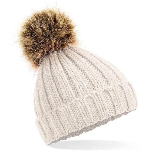 Bonnet epais avec pompon en fausse fourrure avoine 1 Bonnet epais avec pompon en fausse fourrure