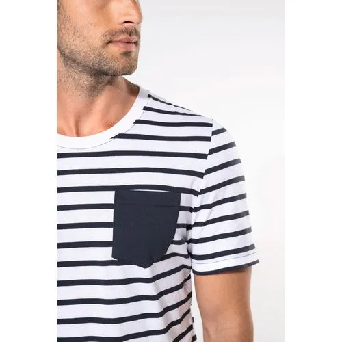 T-shirt rayé marin avec poche manches courtes homme