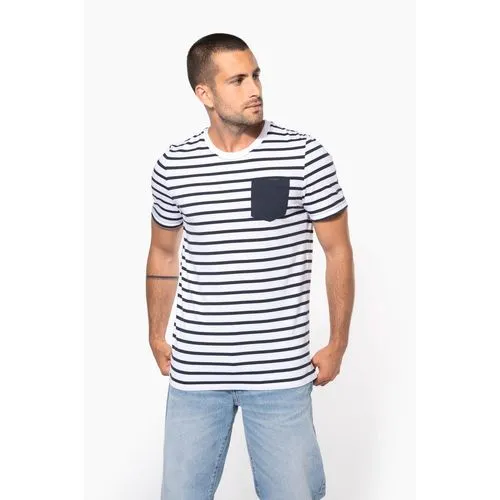 T-shirt rayé marin avec poche manches courtes homme