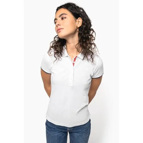 Polo maille piquée manches courtes femme