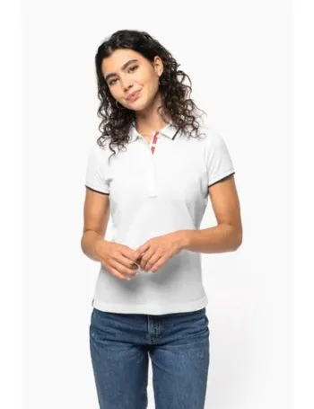 Polo maille piquée manches courtes femme