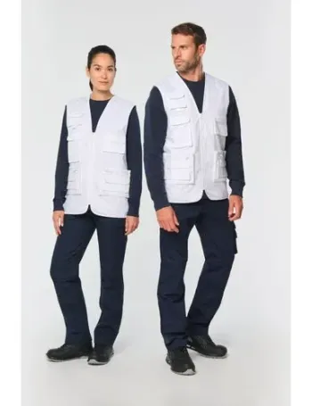 Gilet polycoton multipoches doublé unisexe 1 Gilet polycoton multipoches doublé unisexe