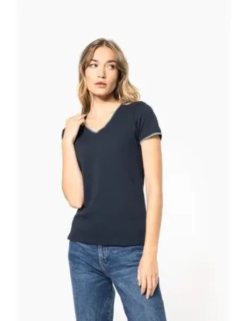 T-shirt maille piquée col V femme