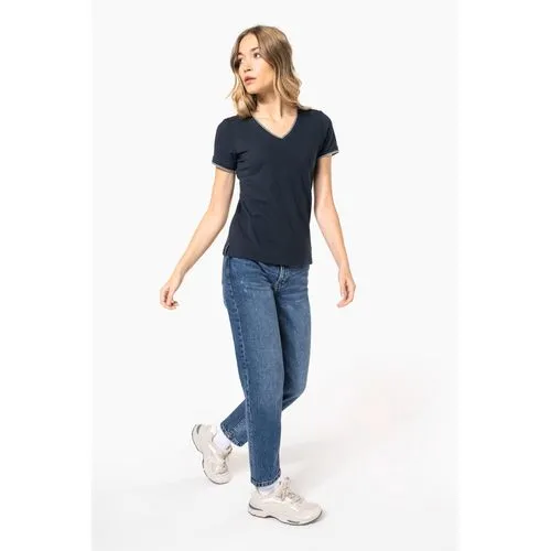 T-shirt maille piquée col V femme