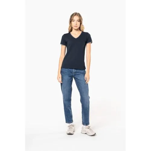 T-shirt maille piquée col V femme