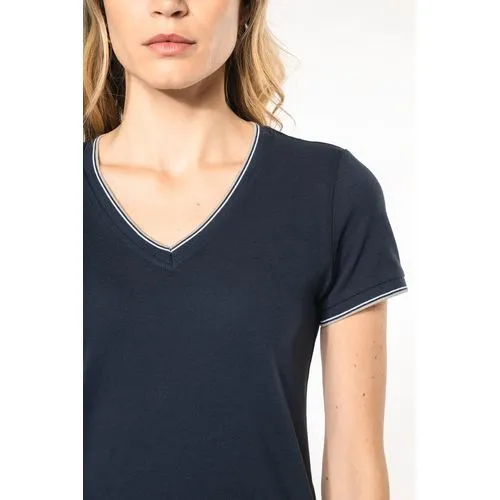 T-shirt maille piquée col V femme