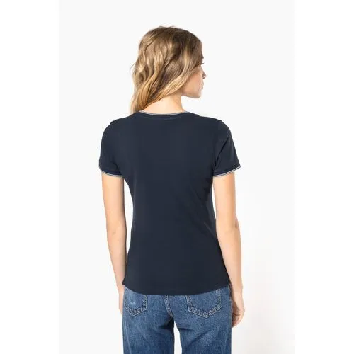 T-shirt maille piquée col V femme