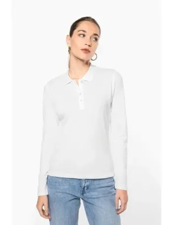 Polo piqué manches longues femme