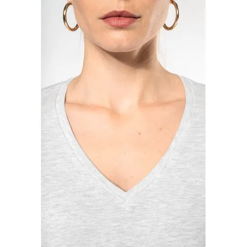 T-shirt col V manches longues femme