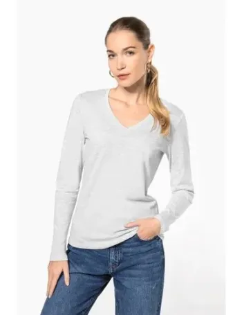 T-shirt col V manches longues femme