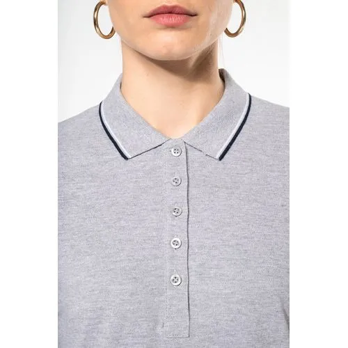 Polo maille piquée manches longues femme