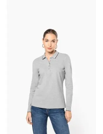 Polo maille piquée manches longues femme 1 Polo maille piquée manches longues femme