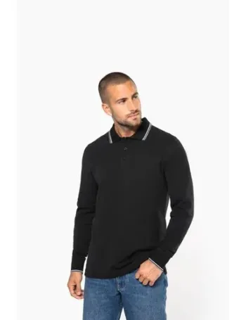 Polo maille piquée manches longues homme 1 Polo maille piquée manches longues homme
