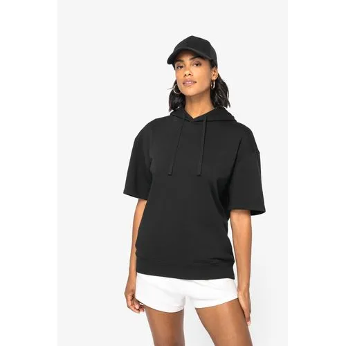 Sweat-shirt écoresponsable à capuche à épaules tombantes manches courtes French Terry unisexe