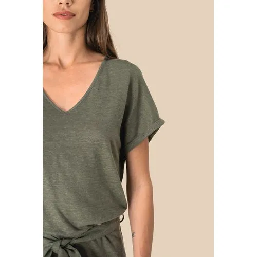 Combinaison en maille manches courtes en lin femme