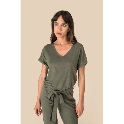 Combinaison en maille manches courtes en lin femme