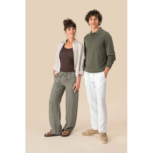 Pantalon délavé en lin femme