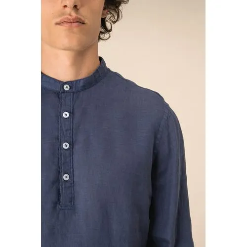 Chemise à col Mao délavée  en lin homme