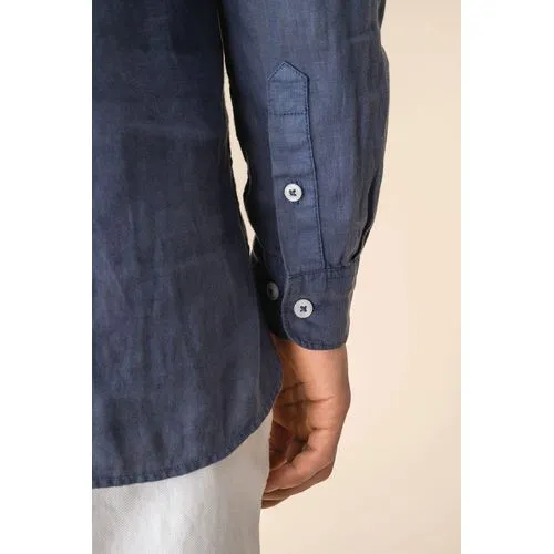 Chemise à col Mao délavée  en lin homme