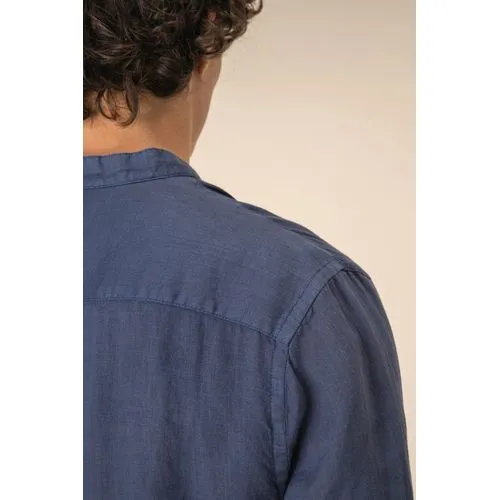 Chemise à col Mao délavée  en lin homme