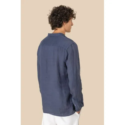 Chemise à col Mao délavée  en lin homme